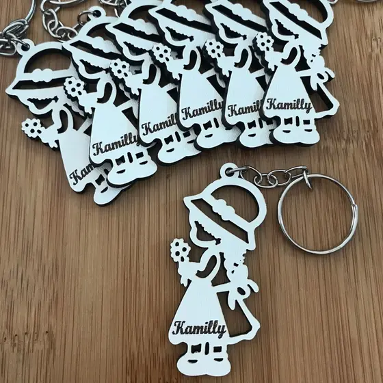 Kit Chaveiros MDF Boneca Bosque Encantado - Lembrancinha Chá de Bebê e Aniversário