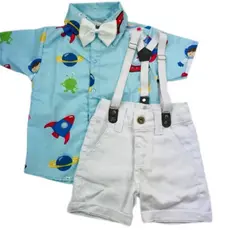 ROUPA ASTRONAUTA TEMÁTICO menino conjunto festa tema Camisa Gravata Bermuda e Suspensório