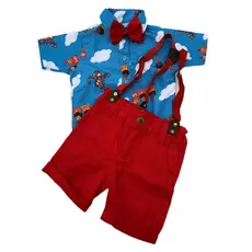 CONJUNTO 3 PALAVRINHAS Social Festa De Menino roupa infantil tema Camisa Bermuda  Suspensório