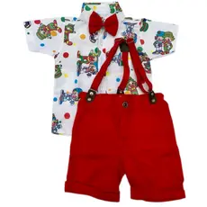 CONJUNTO PATATI PATATA para menino, roupa infantil de suspensorio festa Camisa Gravata Bermuda e S