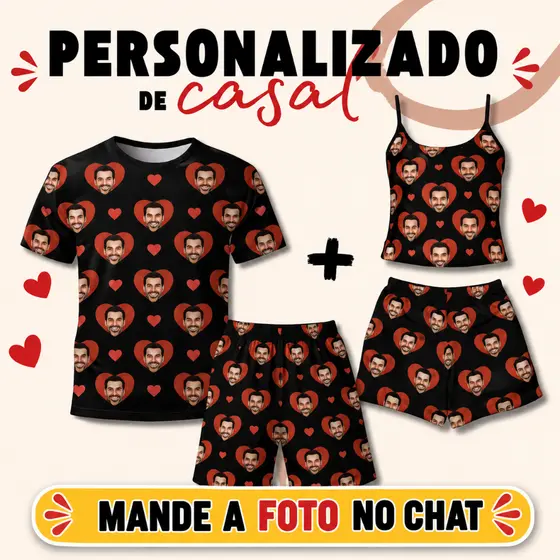 conjunto para casal com foto personalizado combinando com seu amor