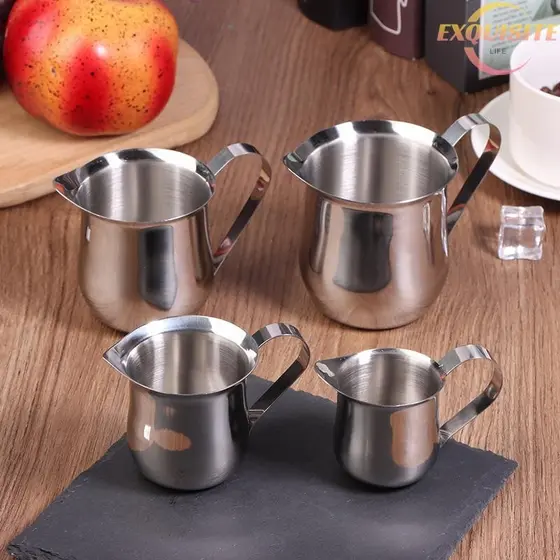 [EL] Jarra Para Espuma De Leite E Café , De Creme De Aço Inoxidável Cozinha , Copo Medidor De 60-240ML Com Bico Servir N