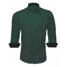 Camisa Social Masculina Slim Manga Longa Slim Lisa Verde Escuro