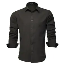 Camisa Social Masculina Slim Manga Longa Cinza Grafite Fácil de Passar Original U.S Born