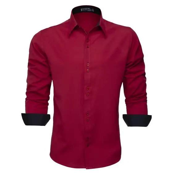 Camisa Social Masculina Slim Manga Longa Vermelha Bordo Passa Fácil e não Solta Tinta