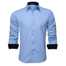 Camisa Social Masculina Slim Manga Longa Azul Ceu