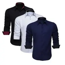 Kit 3 Camisas Social Slim Manga Longa Varias Cores