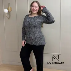 Pijama Plus Size Longo Suede Feminino Inverno Manga Longa Frio
