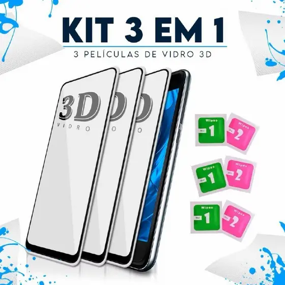 KIT 3 Película De Vidro Transparente 3D Toda Para Compatível