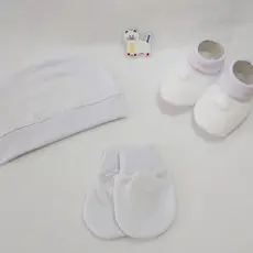 Kit Touca + Sapatinho + Luva para Bebê e Recém Nascido | BRANCO