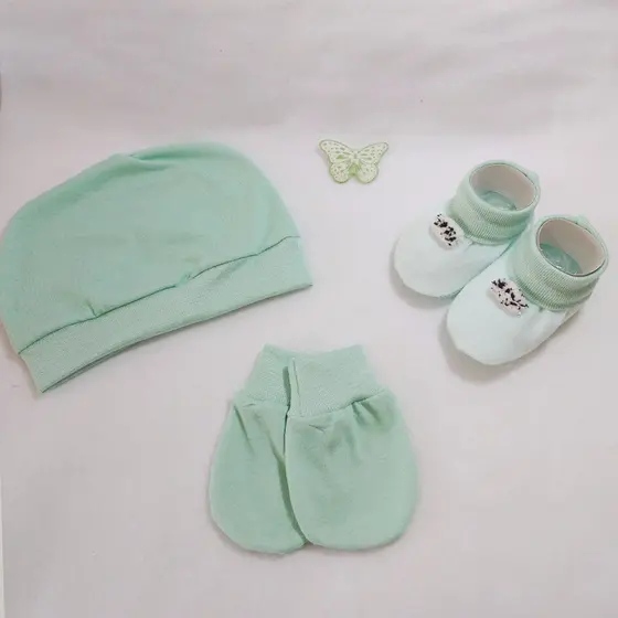 Kit Touca + Sapatinho + Luva para Bebê e Recém Nascido | VERDE