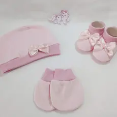 Kit Touca + Sapatinho + Luva para Bebê e Recém Nascido | ROSA