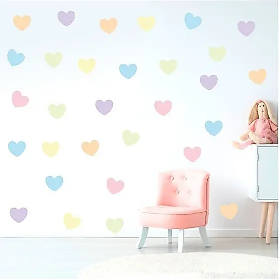 Adesivo De Parede Infantil 54 Corações Tons Pastel Quarto - Kit Coração
