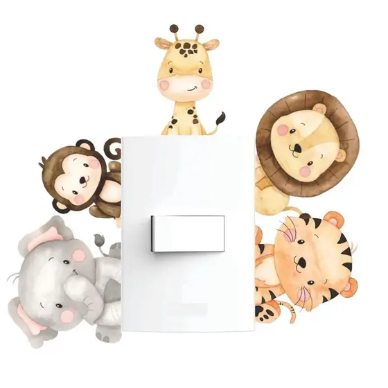 Adesivo Decorativo Safari Para Interruptor – Animais Safari da Floresta Infantil Para Quarto