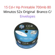 15 Cd-r Hp Printable 700mb 80 Minutos 52x Original  Branco C/ Envelopes