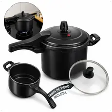 Panela de pressão 4,5 litros com fechamento externo antiaderente teflon com tampa de vidro extra preto bege baunilha