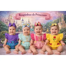 Romper Body Bebê Mesversario Princesas + Laço