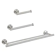 Lumai Kit Banheiro Inox 3 Peças Toalheiro Duplo Porta Papel Toalha Acessórios Fosco 60cm