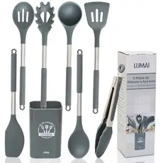 Lumai Kit Utensílios de Cozinha Berlim de Silicone Aço Inox Grande Colheres Espátulas Concha Pegador