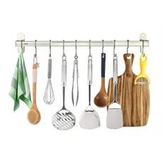 Lumai Suporte Parede Cozinha 10 Ganchos Inox 304 Barra 50cm Utensílios Organizador Trilho