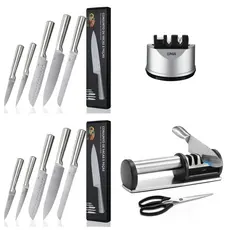 Lumai Kit 5 Facas Inox 3CR13 Chef Santoku Pão 2 Afiadores Diamante Tungstênio Zurique Cozinha