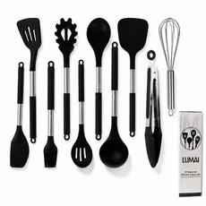 Lumai Kit 10 Utensílios Cozinha Silicone Inox Espátula Concha Pincel Pegador Antiaderente
