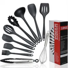 Lumai Kit 10 Utensílios de Cozinha Miami Silicone Legitimo Espátulas Colheres Concha Batedor Pegador