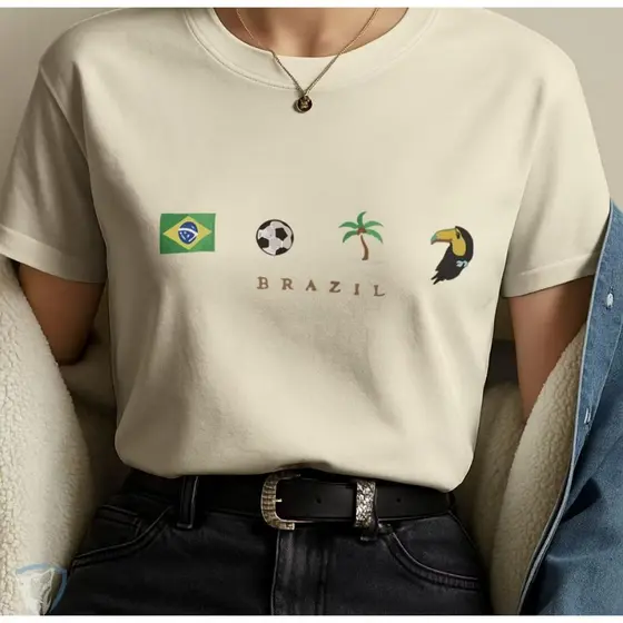 Camiseta Unissex Brasil Ícones Estampa Minimalista Copa do  Mundo T-Shirt PlusSize G1 G2 G3 G4 G5