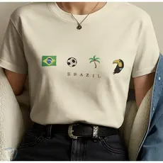 Camiseta Unissex Brasil Ícones Estampa Minimalista Copa do  Mundo T-Shirt PlusSize G1 G2 G3 G4 G5