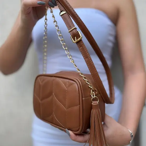 Bolsa Feminina De Ombro Bordada Matelassê Alça de Corrente Ajustável Moderna Social Transversal Festa Trabalho Marrom