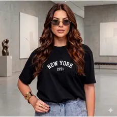 T-Shirt Feminina Estampada Camiseta New York Gola Redonda 100% Algodão Ideal Dia a Dia Plus Size