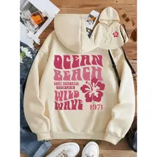 Moletom Canguru Feminino Aesthetic Ocean Beach Blusa de Frio Com Capuz Streetwear Oversized PlusSize