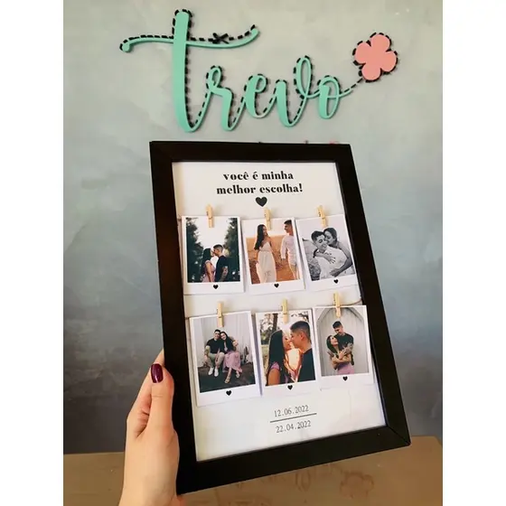Porta retrato personalizado com fotos polaroide