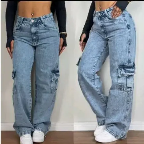 CALÇA  JEANS WIDE LEG JEANS PANTALONA BOCA LARGA PREMIUM