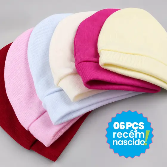 6 Toucas Recém Nascido Coloridas Malha Canelada Enxoval Saída Maternidade NÃO TROCAMOS CORES