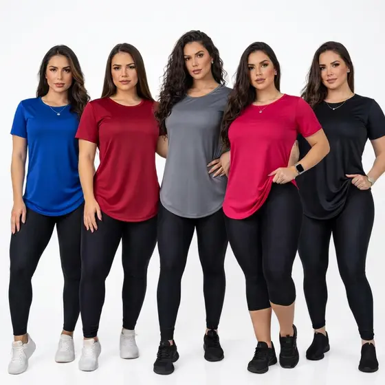 Kit 5 Camisetas Femininas Dry Fit Leve e Confortável Para Treino