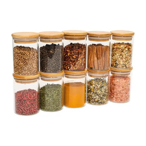 kit pote hermetico vidro 200ml Com Tampa Bambu potes porta mantimentos cozinha