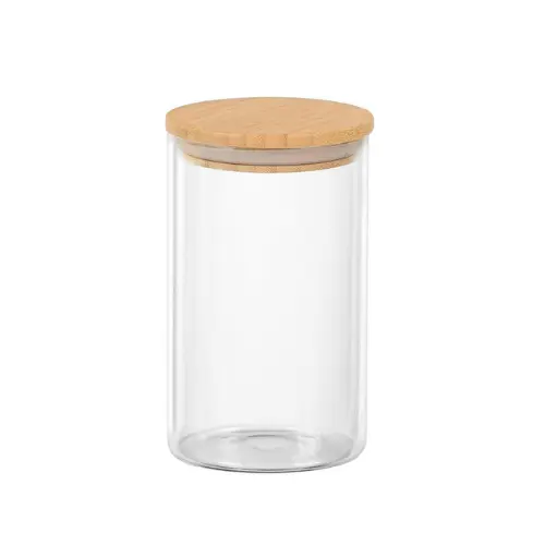 Pote de Vidro Redondo 1 L Com Tampa De Bambu pote para mantimentos hermetico Organizador