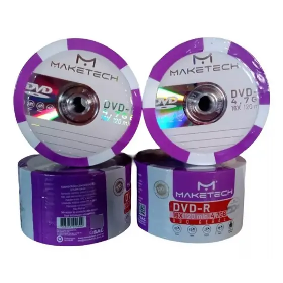 100 Mídia Virgem Dvd-r MAKETECH Logo 4.7gb Dvdr