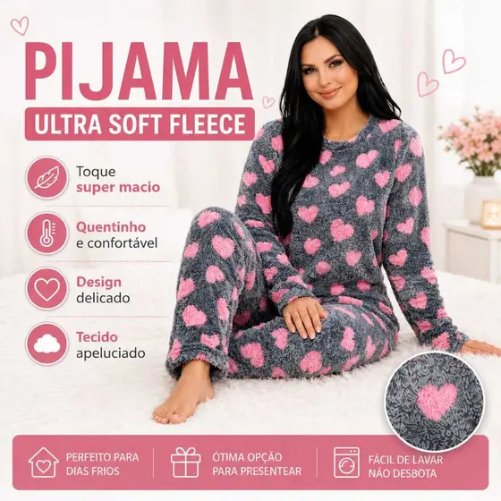 1 PIJAMA FEMININO ULTRA SOFT PELUCIADO FLEECE  INVERNO.