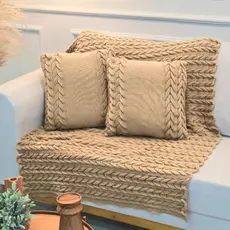 Kit Manta de Tricot Sofá Poltrona 150x100cm Aconchego Decor Sala +  2 Capas de Almofadas 45X45cm