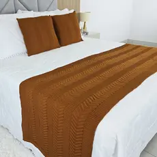Kit Peseira Manta Tricot Cama Casal Queen King Links + 2 Capas Almofadas