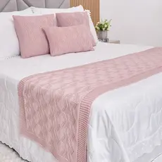 Kit Peseira Manta Tricot Cama Casal Queen King Aran + 3 Capas Almofadas