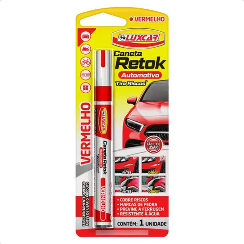 Caneta Pintura Reparadora Tira Riscos Carro Moto - Vermelho