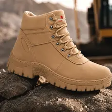Coturno Militar Masculino Couro Areia Cano Curto Conforto Estilo Outdoor