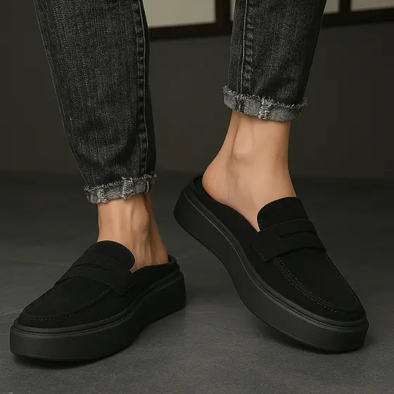 Mocassim Loafer Masculino Sneaker Mule Slip On em Couro Camurça Sola Alta Berluti