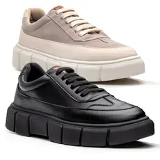 Kit 2 Pares Tenis Oversized Melburk Sneaker Masculino Casual Sola Alta Couro Liso Tratorado Promoção