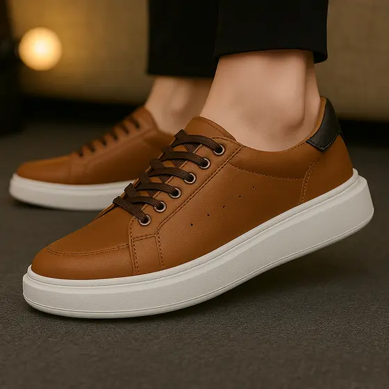 Tênis Sapatenis Casual Masculino Couro Soft Leve e Macio Sola Alta Ouversized oversized