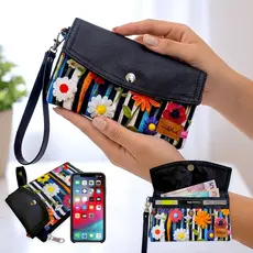 Carteira grande multiuso feminina com porta celular cartões documentos moedas com zíper
