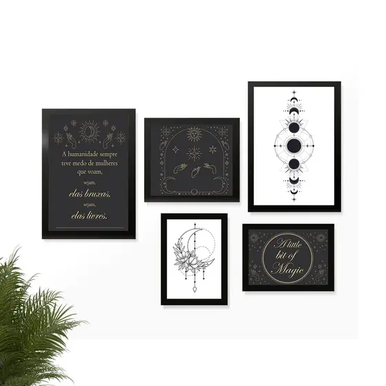 Conjunto 5 Quadros Placas Decorativas Para sua Casa Fazes da Lua Magia Filtro dos Sonhos